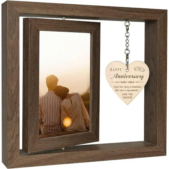 Happy Anniversary Picture Frame Gifts for Women, Rustic Wood Floating Wedding An - Picture 1 of 7